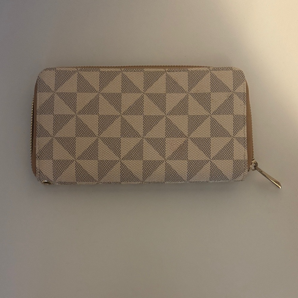 Geometric Patterned Beige and Brown Women's Wallet